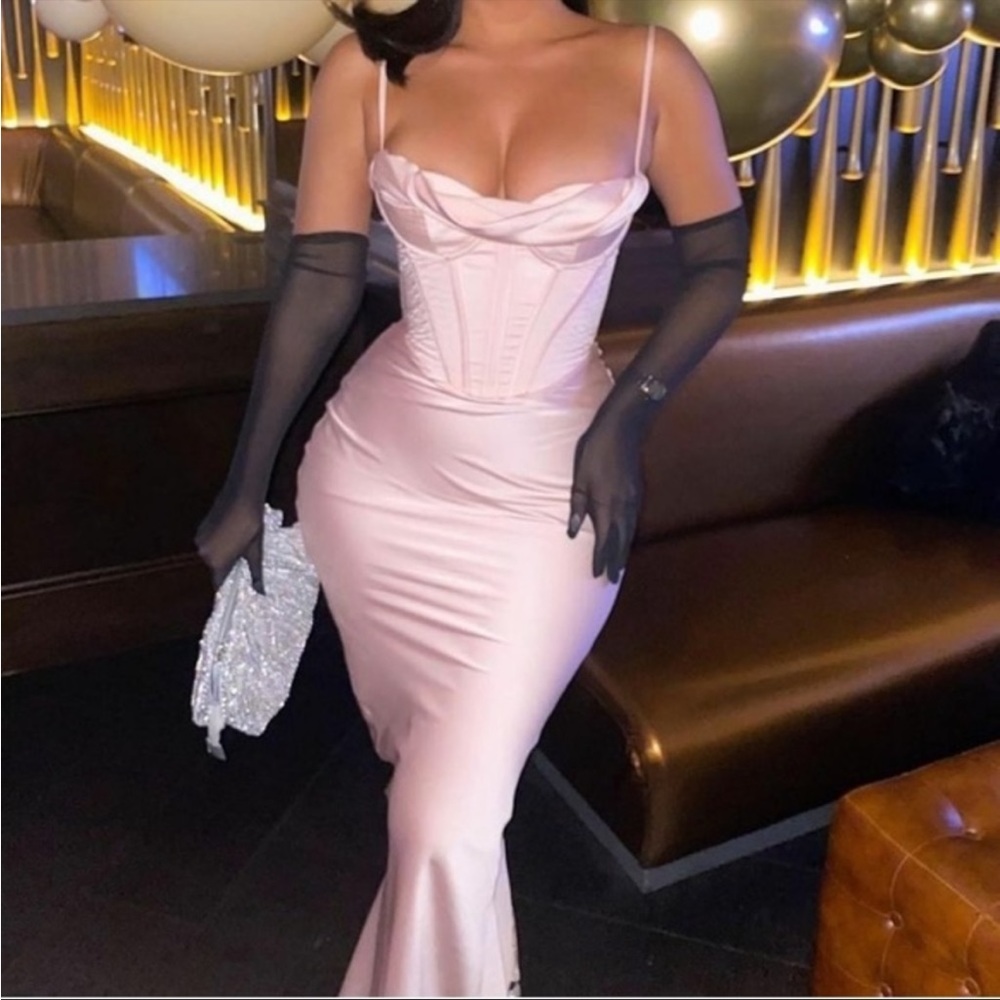 HOUSE OF CB 'Charmaine' Blush Pink Corset Maxi Dress NWOT